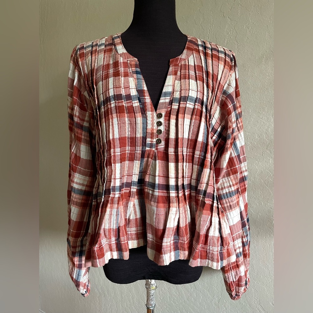 Anthropologie Red Plaid Blouse